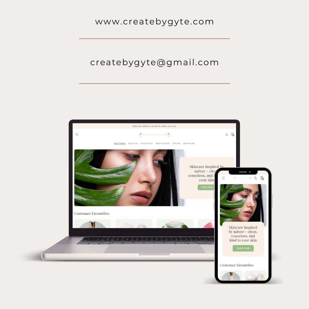 Custom Shopify e-commerce design for a natural skincare and beauty products store – fully responsive