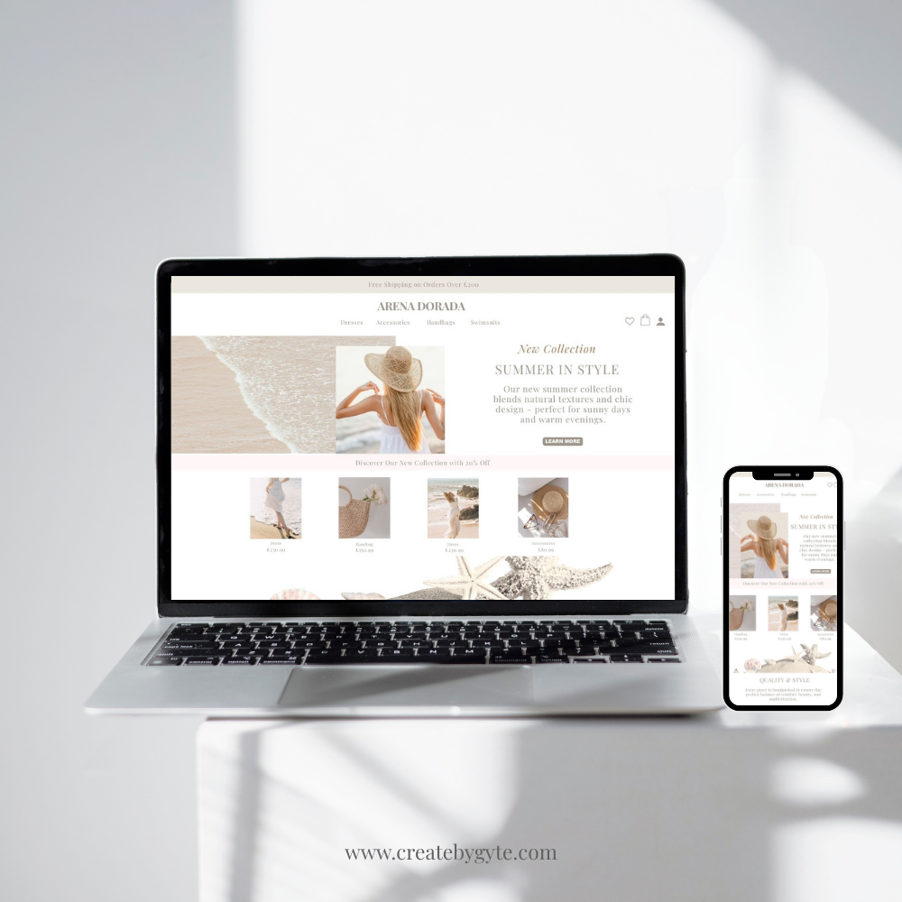 Responsive Shopify fashion store design mockup – summer beachwear style