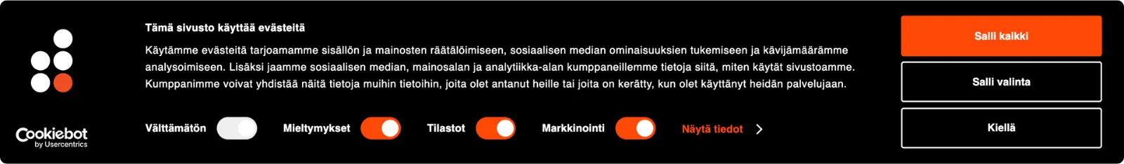 Digiverstaan Cookiebot-evästebanneri.