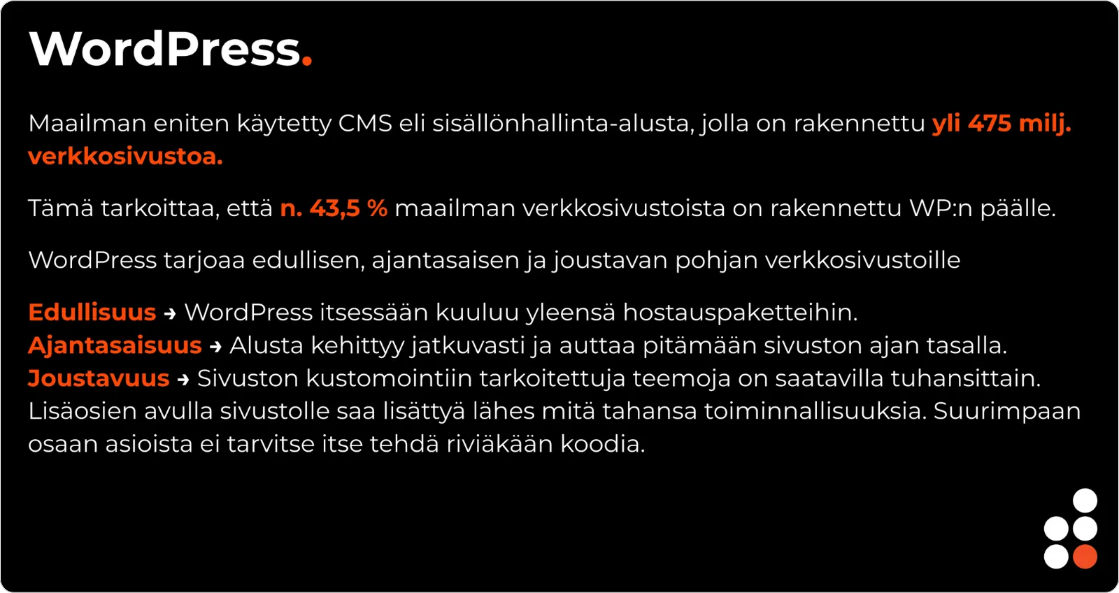 Tietoja WordPress-sivustoista.
