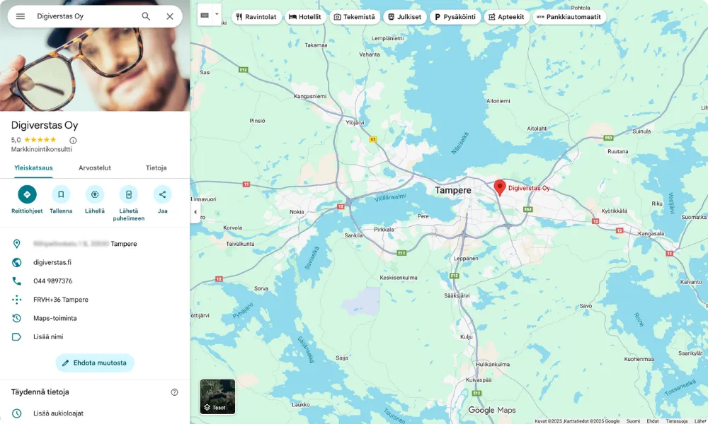 Digiverstas Oy Google Mapsissa.