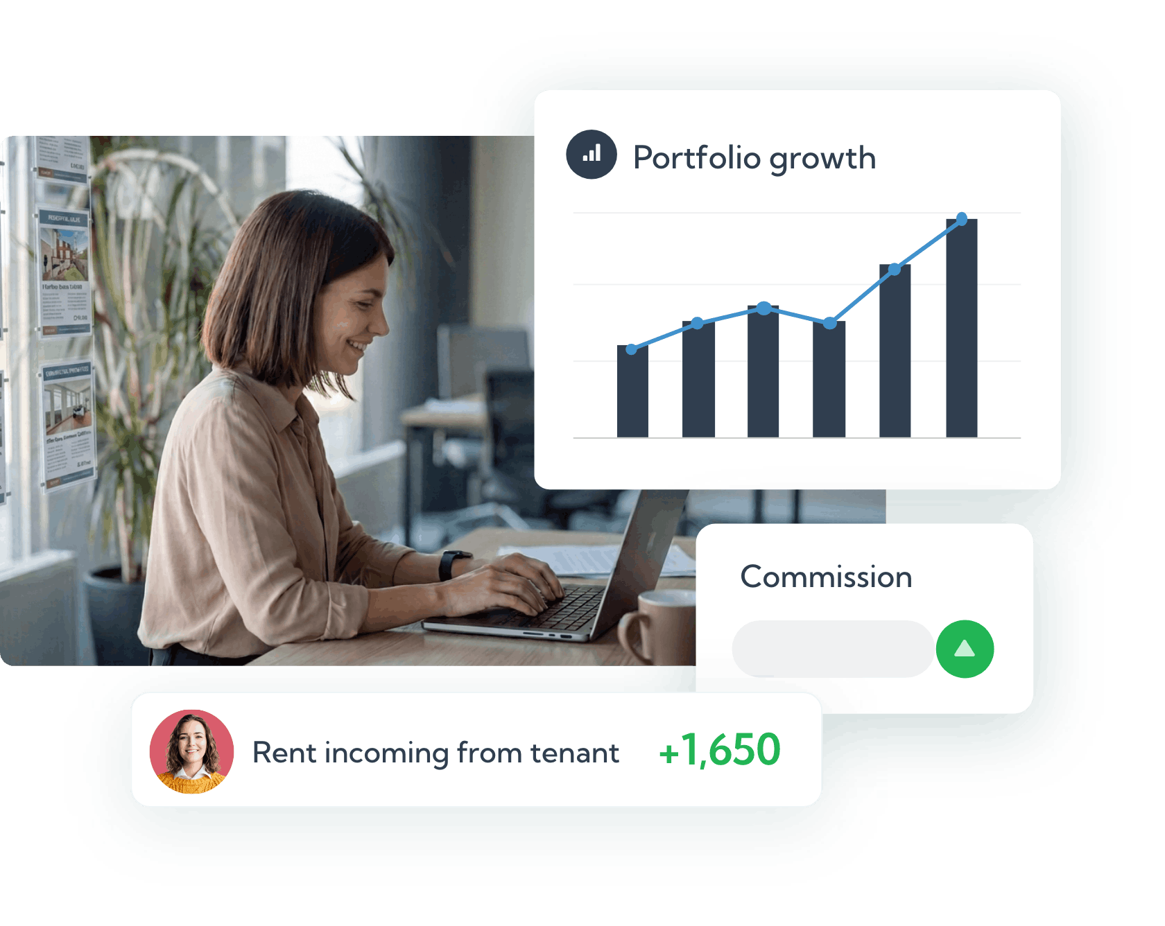 Letting agent using client accounting software to track rent payments, commission income and portfolio growth performance.