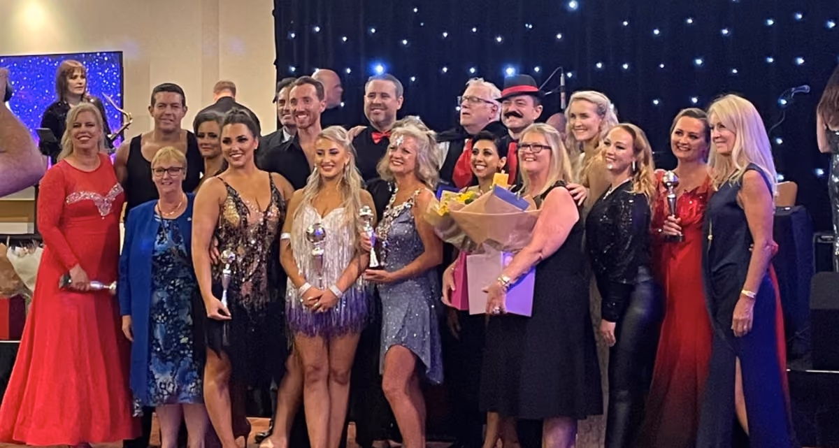 A group photo of the competitors in 2023's Strictly Agents Dancing contest