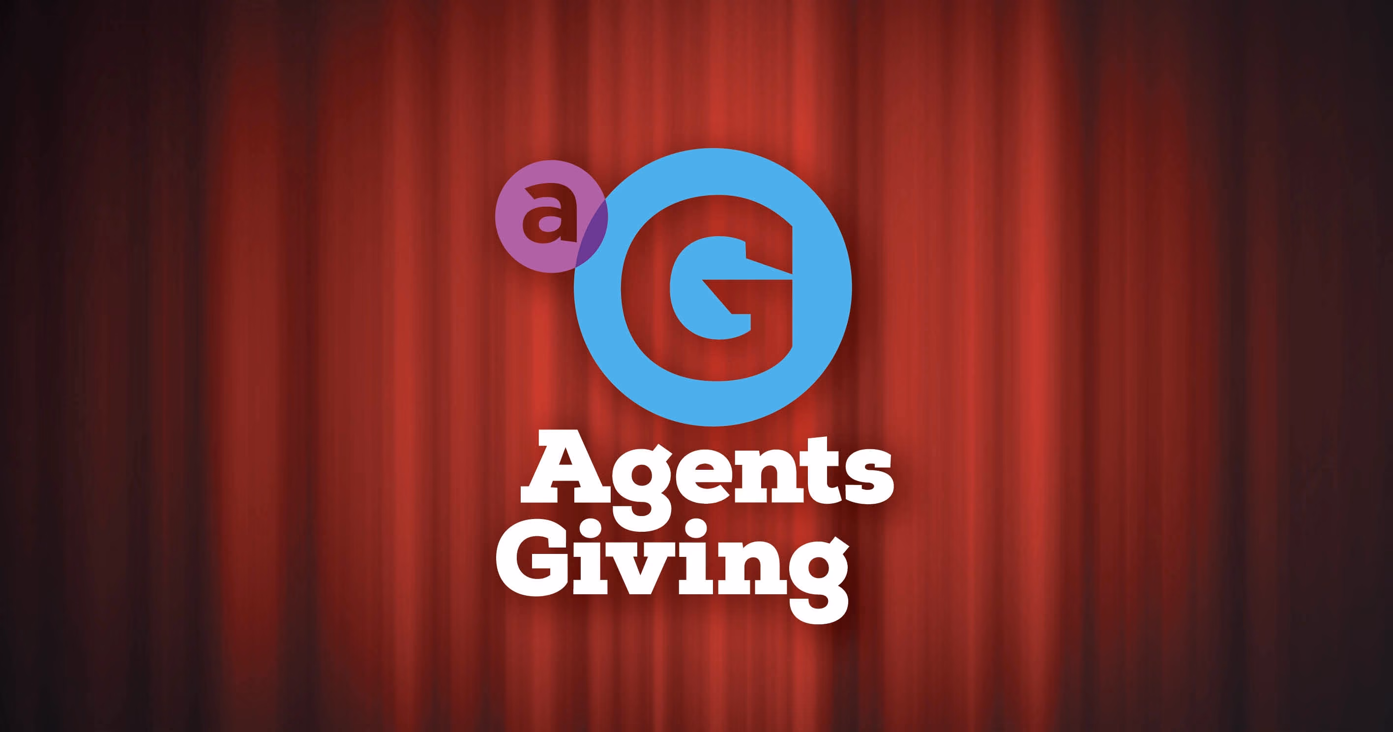 The Agents Giving logo in front of a red curtain