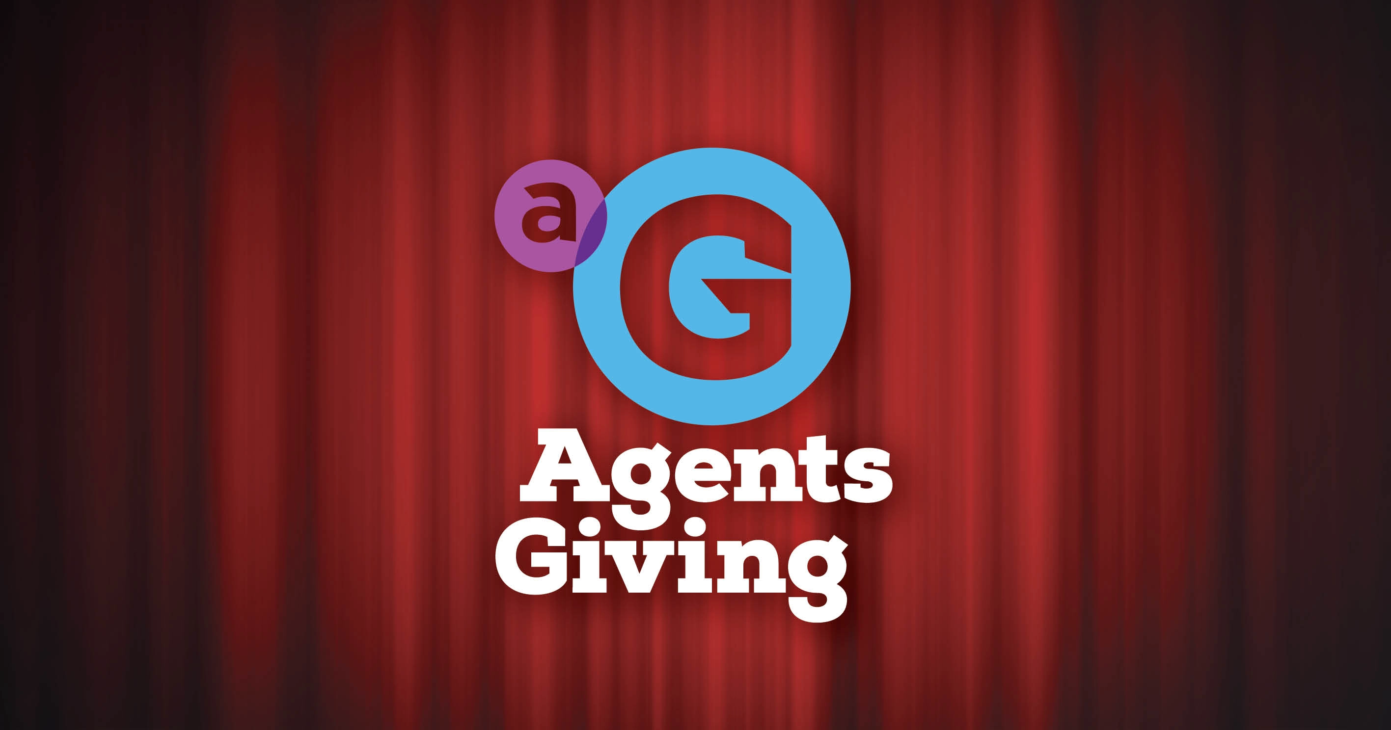 The Agents Giving logo in front of a red curtain