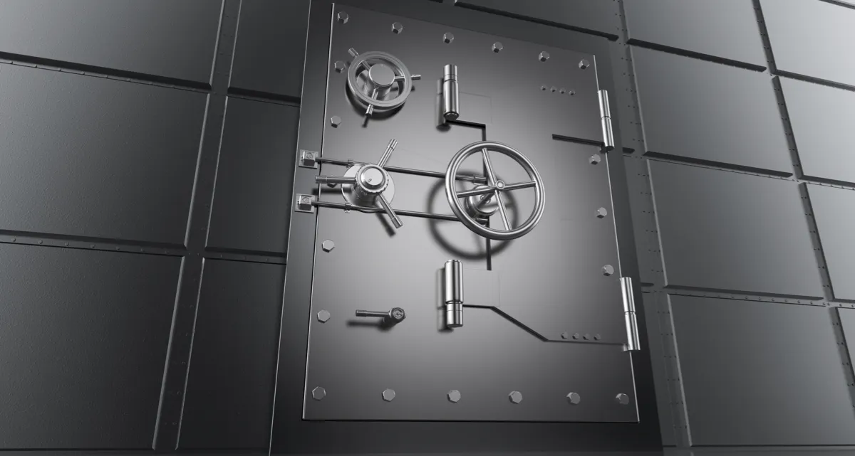 A picture of a bank volt door