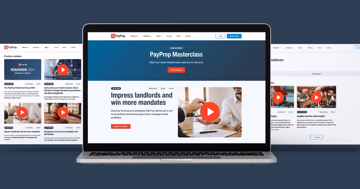 A screenshot of the PayProp Masterclass page on the PayProp website
