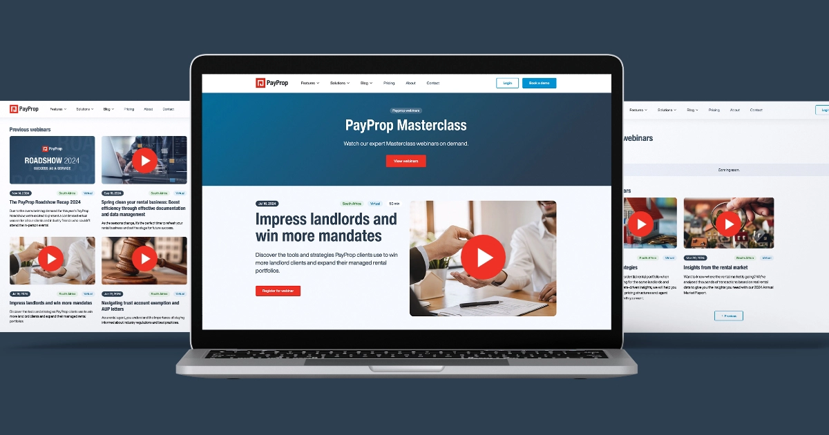 A screenshot of the PayProp Masterclass page on the PayProp website
