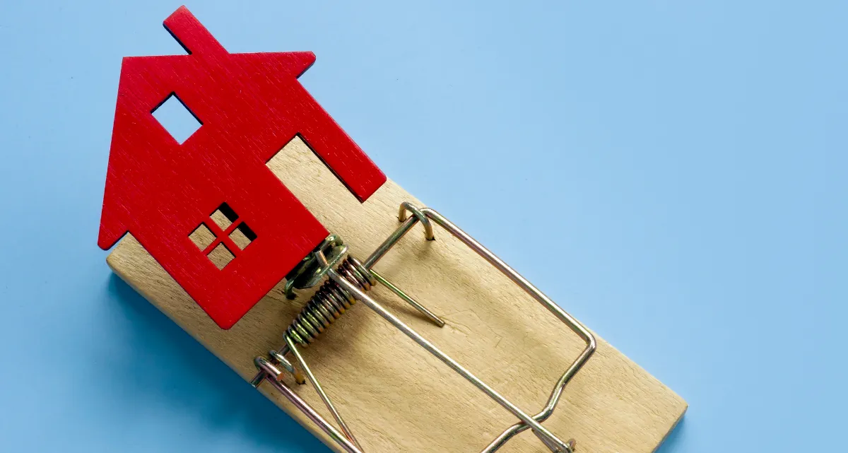 A mouse trap with a red model house as bait