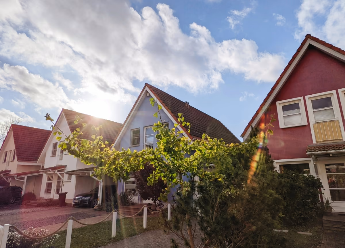 Street of suburban single-family homes