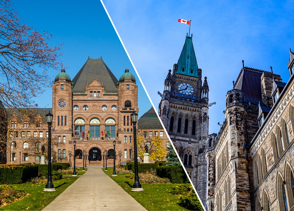 Side-by-side of the Legislative Assembly of Ontario building and the Centre Block building