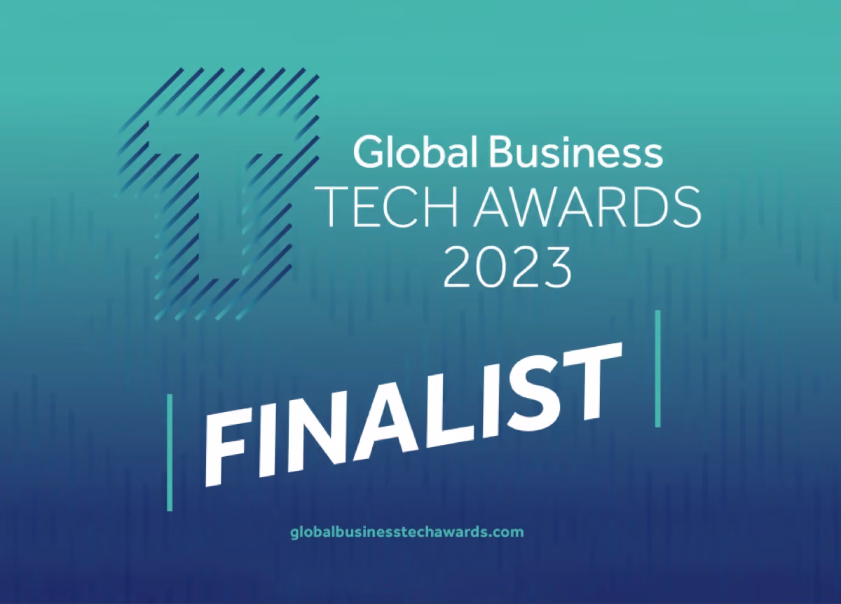 Global Business Tech Awards logo on teal to dark blue ombre background