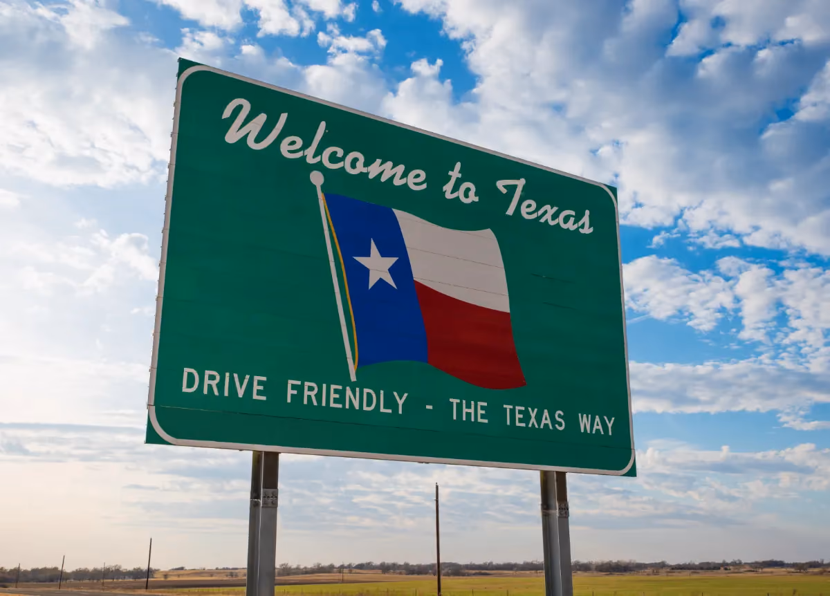 "Welcome to Texas" road sign