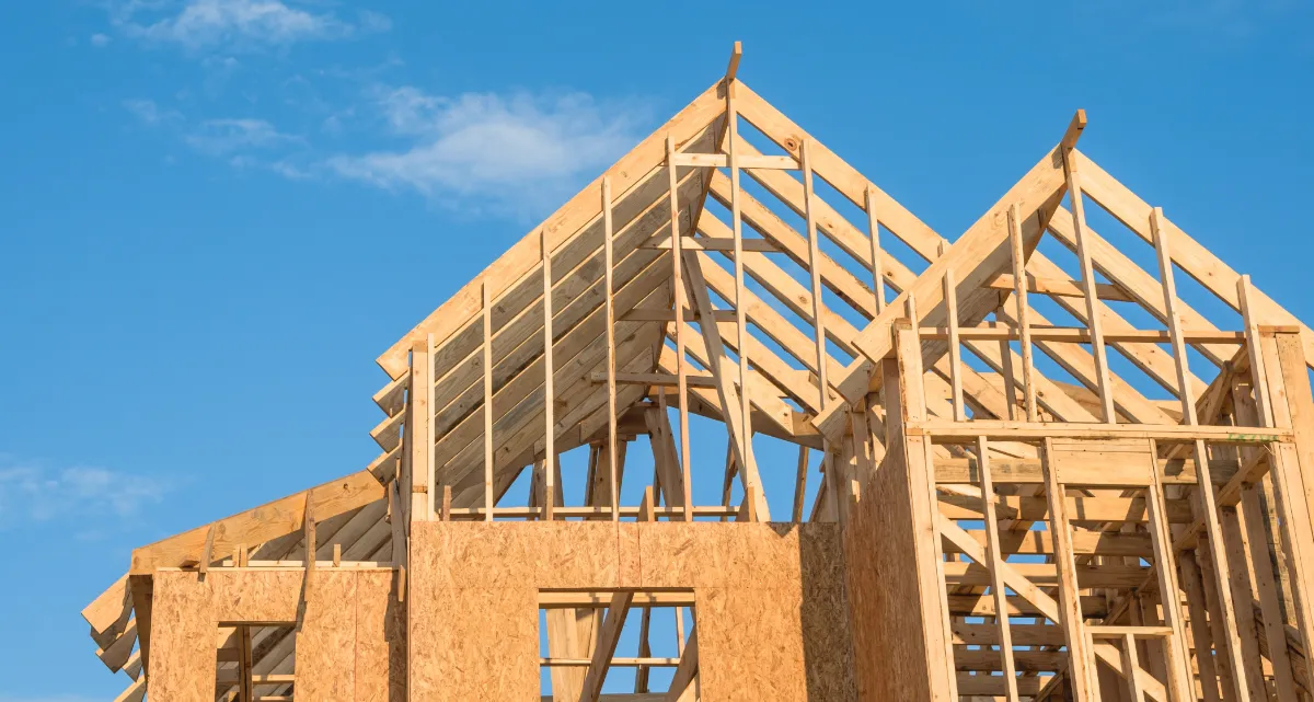 A timber framed house under construction