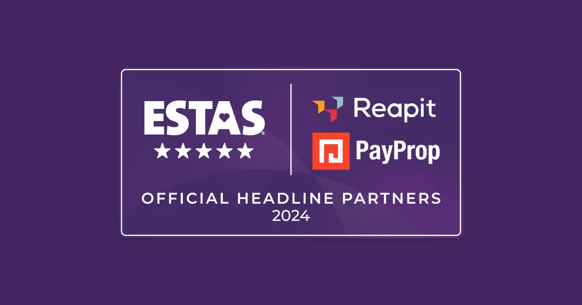 The PayProp, Reapit and ESTAS logos on a purple background