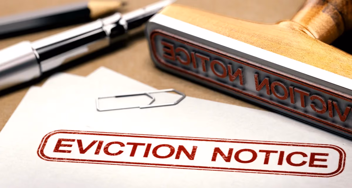 A piece of paper with a red Eviction Notice stamp
