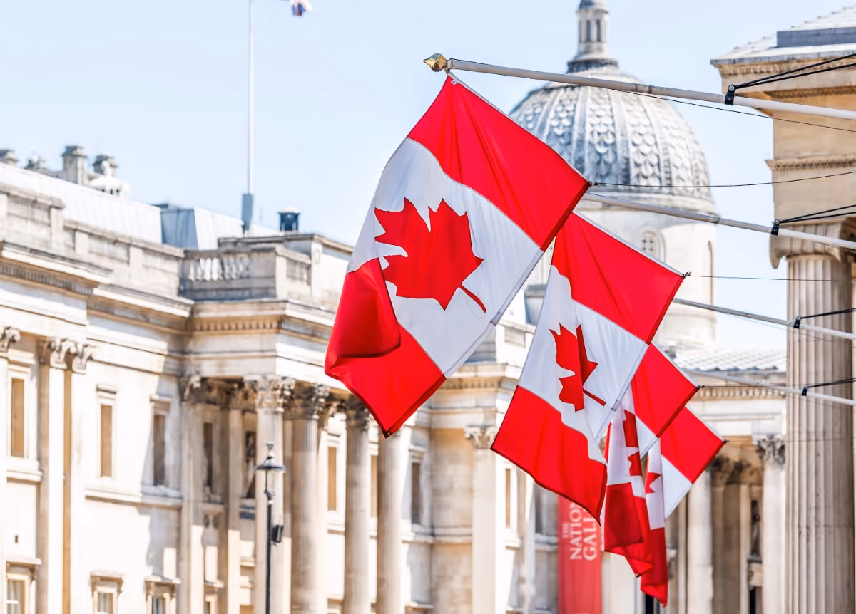Canadian flag outside government building