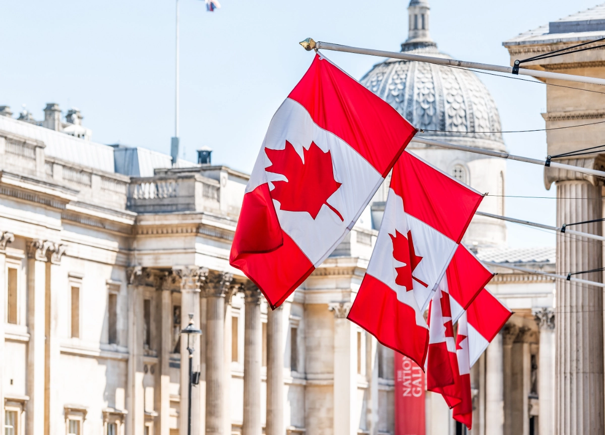 Canadian flag outside government building