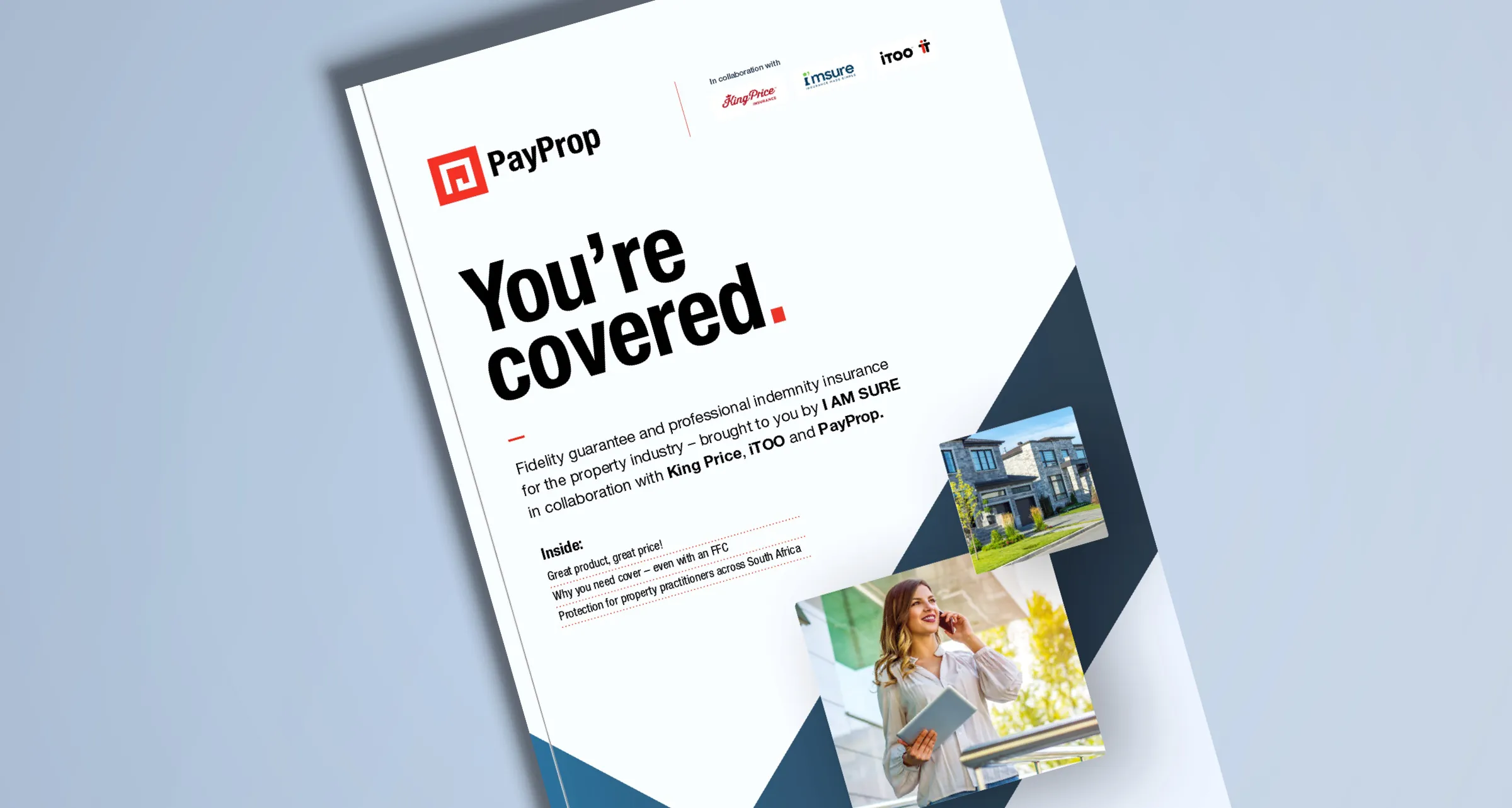 A mockup scene of a PayProp insurance booklet front cover