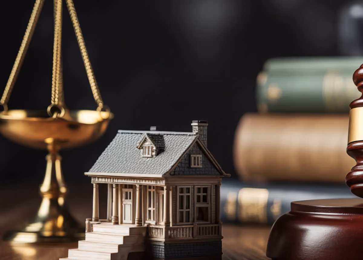 Model of house with scale and gavel