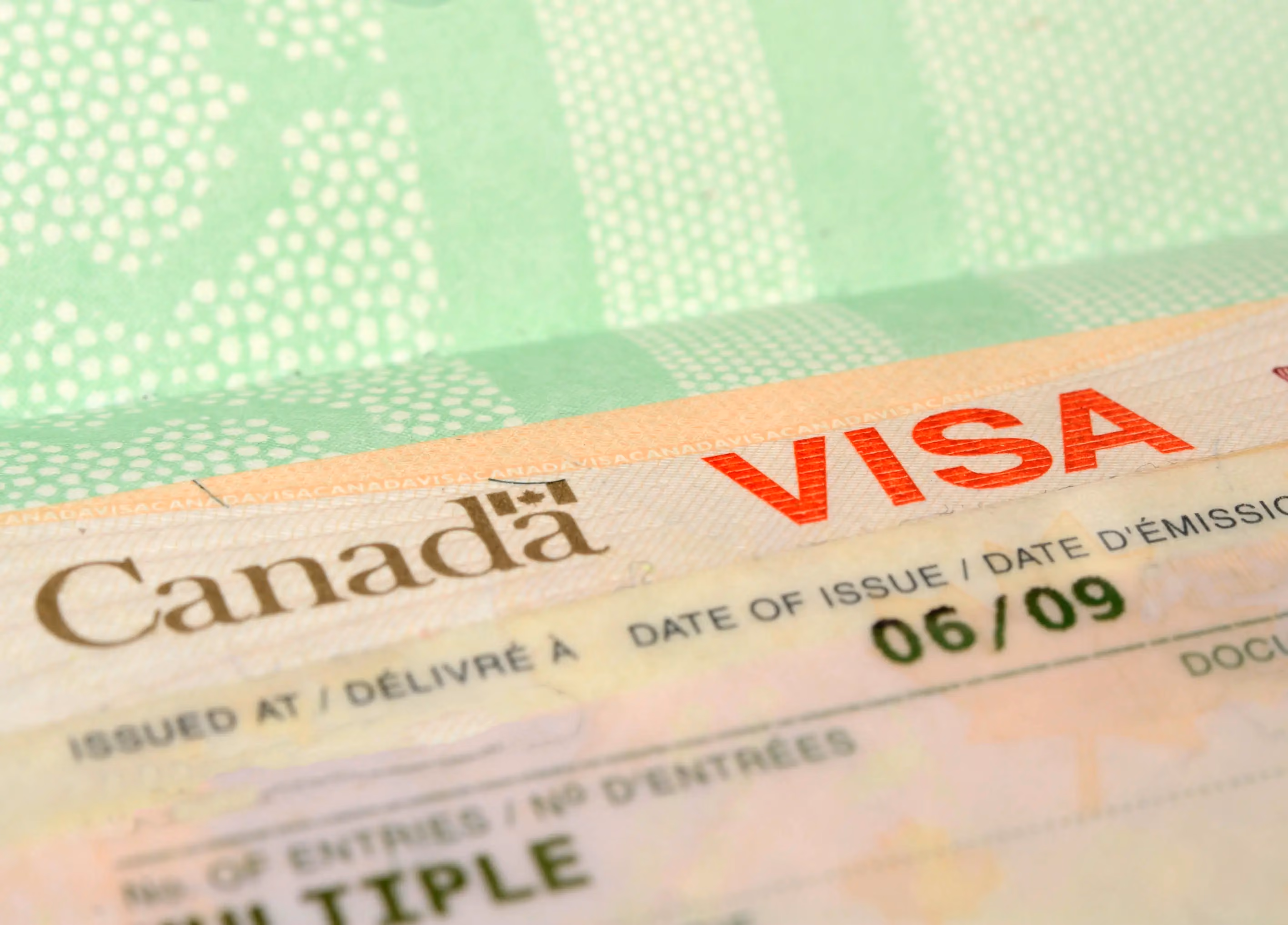 Close-up of Canadian visa