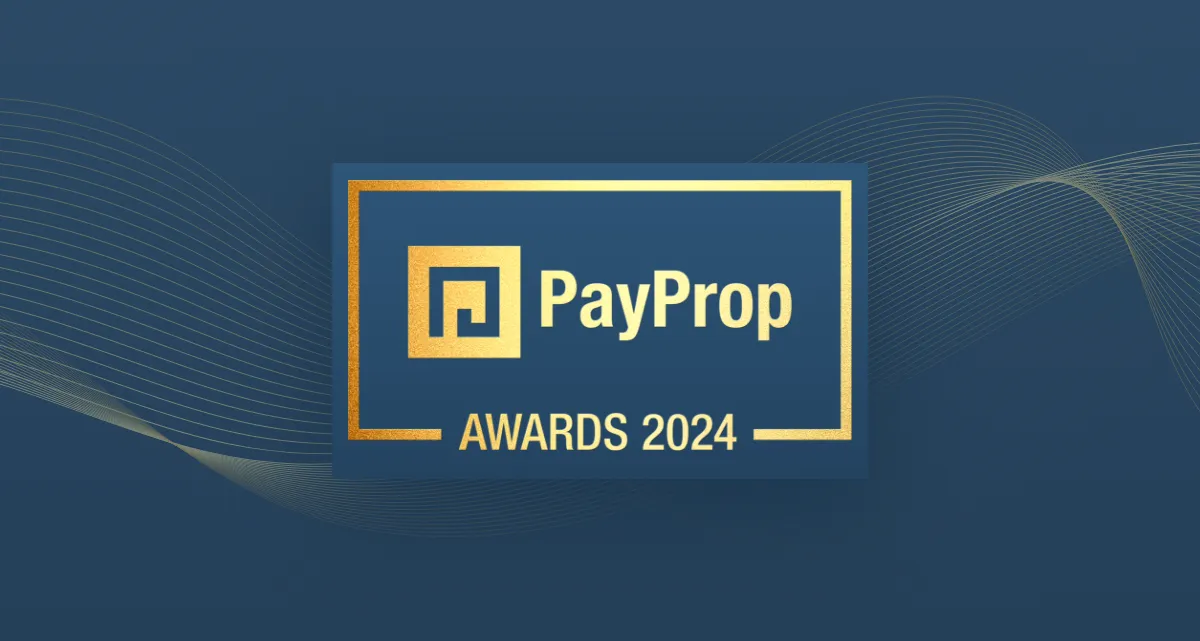 The gold PayProp Awards 2024 logo on a blue background