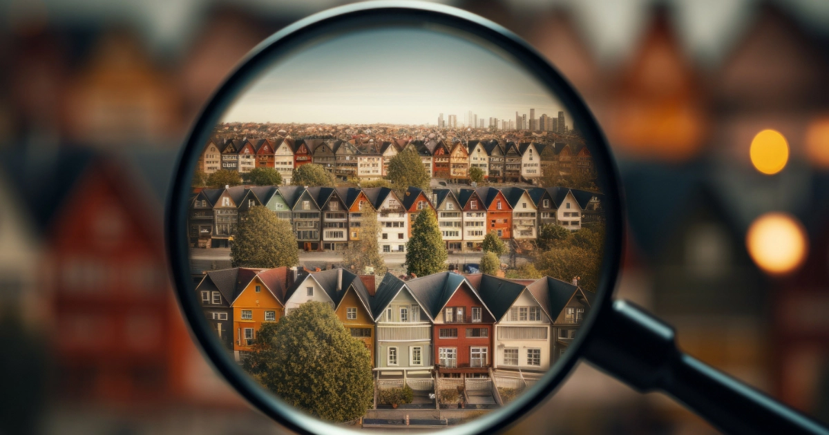 A residential neighbourhood seen through a magnifying glass
