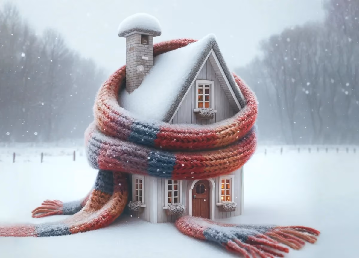 Scarf wrapped around house in winter storm