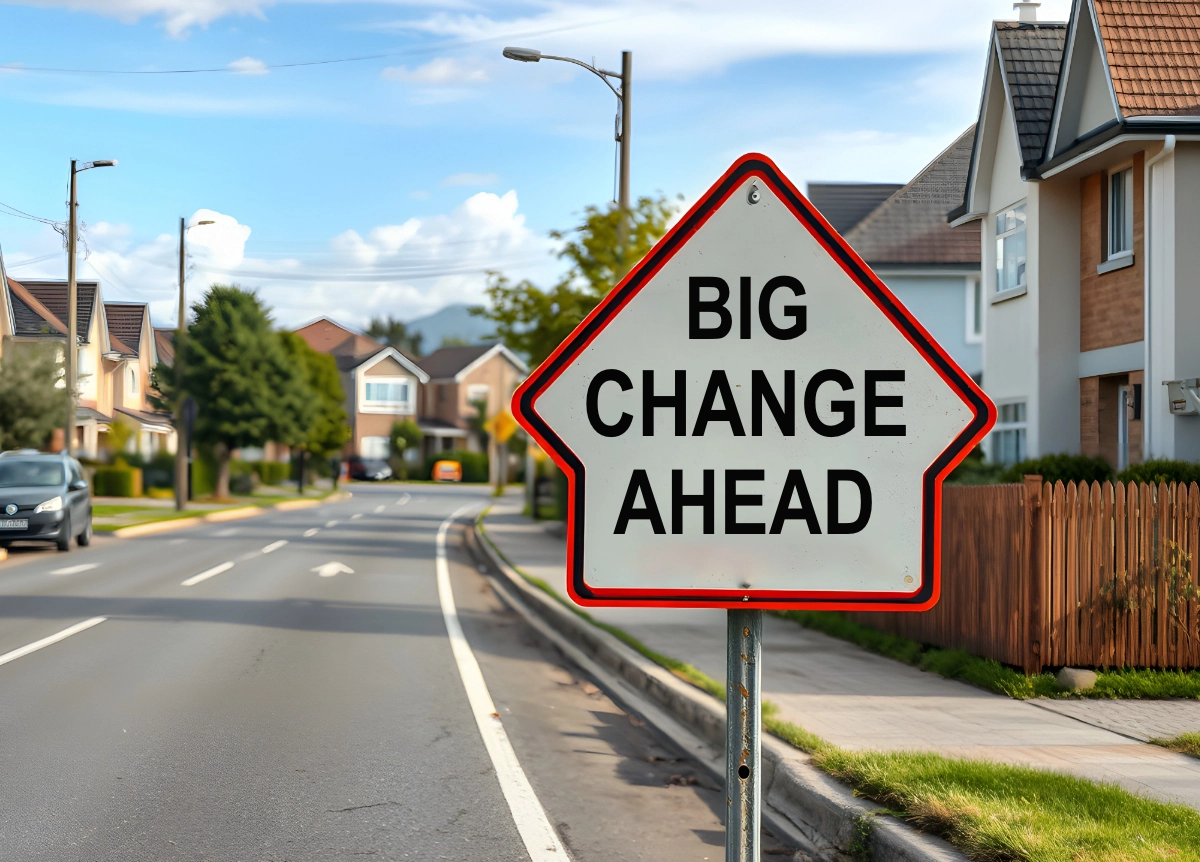 Road sign that reads "Big Changes Ahead"