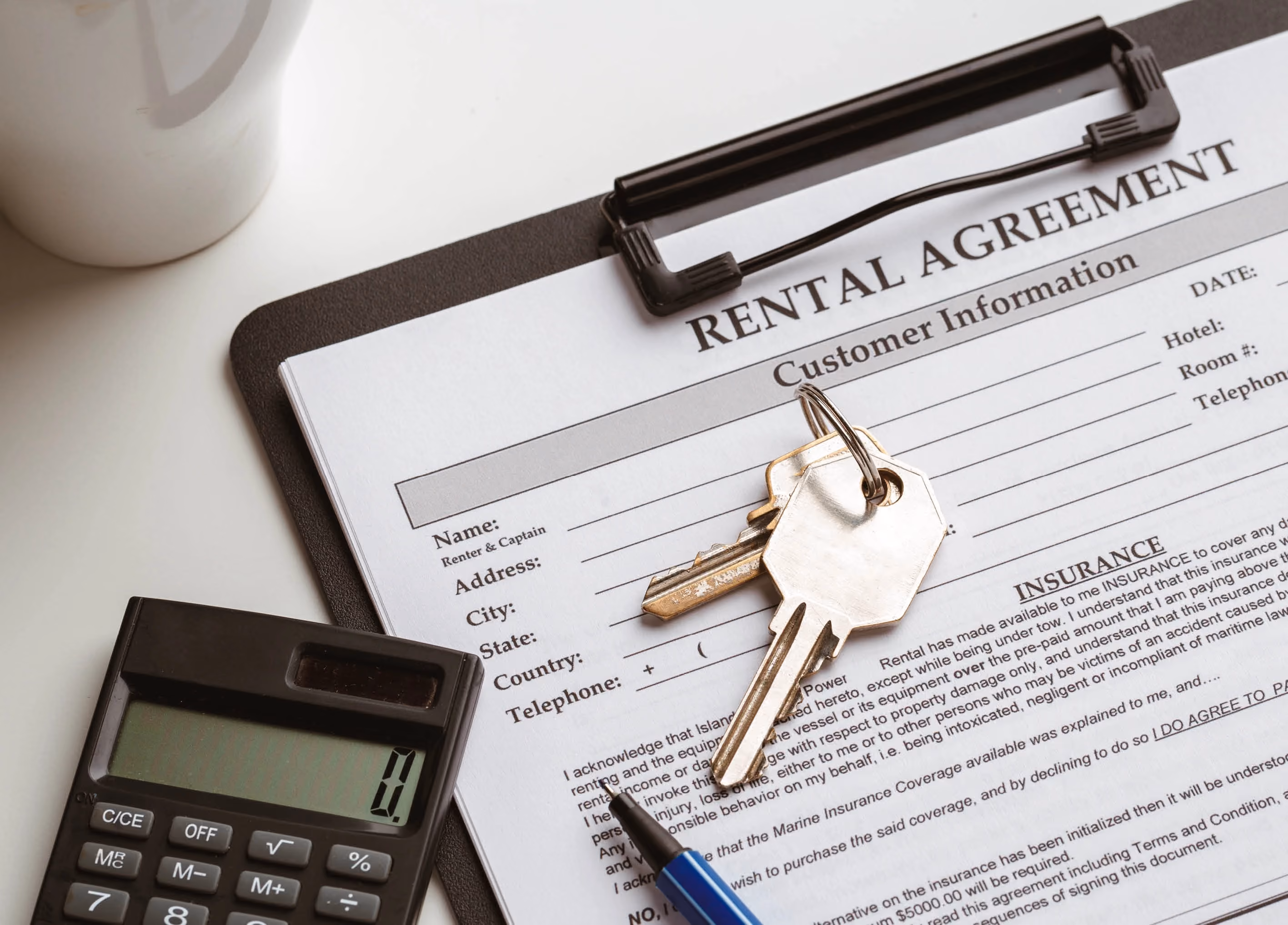 Closeup of rental agreement document