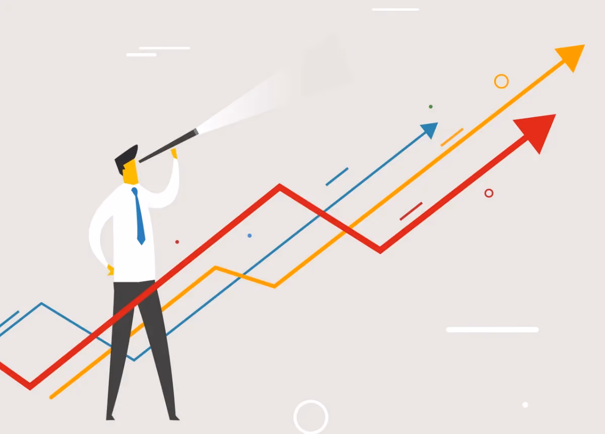 Man watches arrows trend upwards
