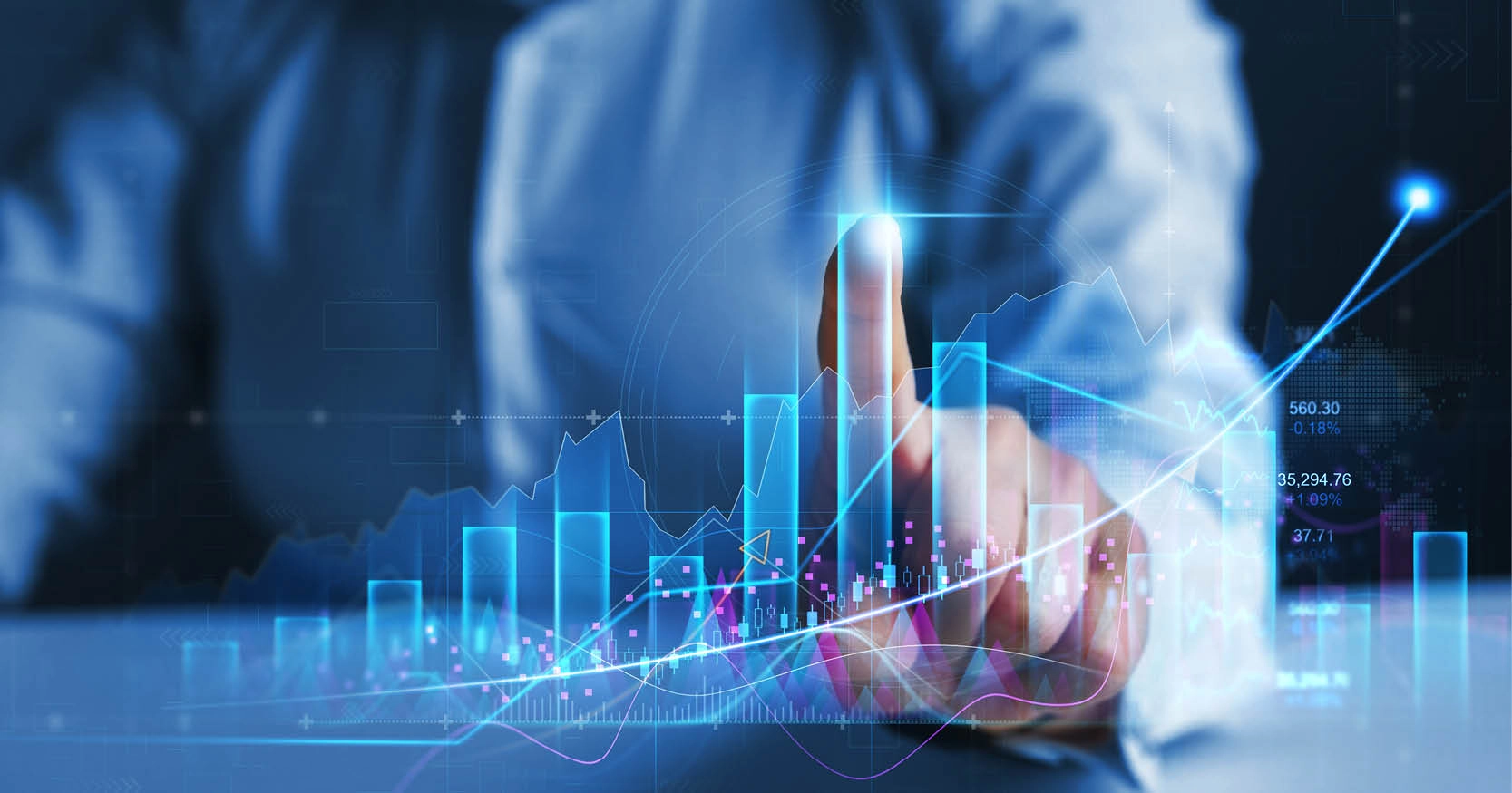A person pointing at a graph