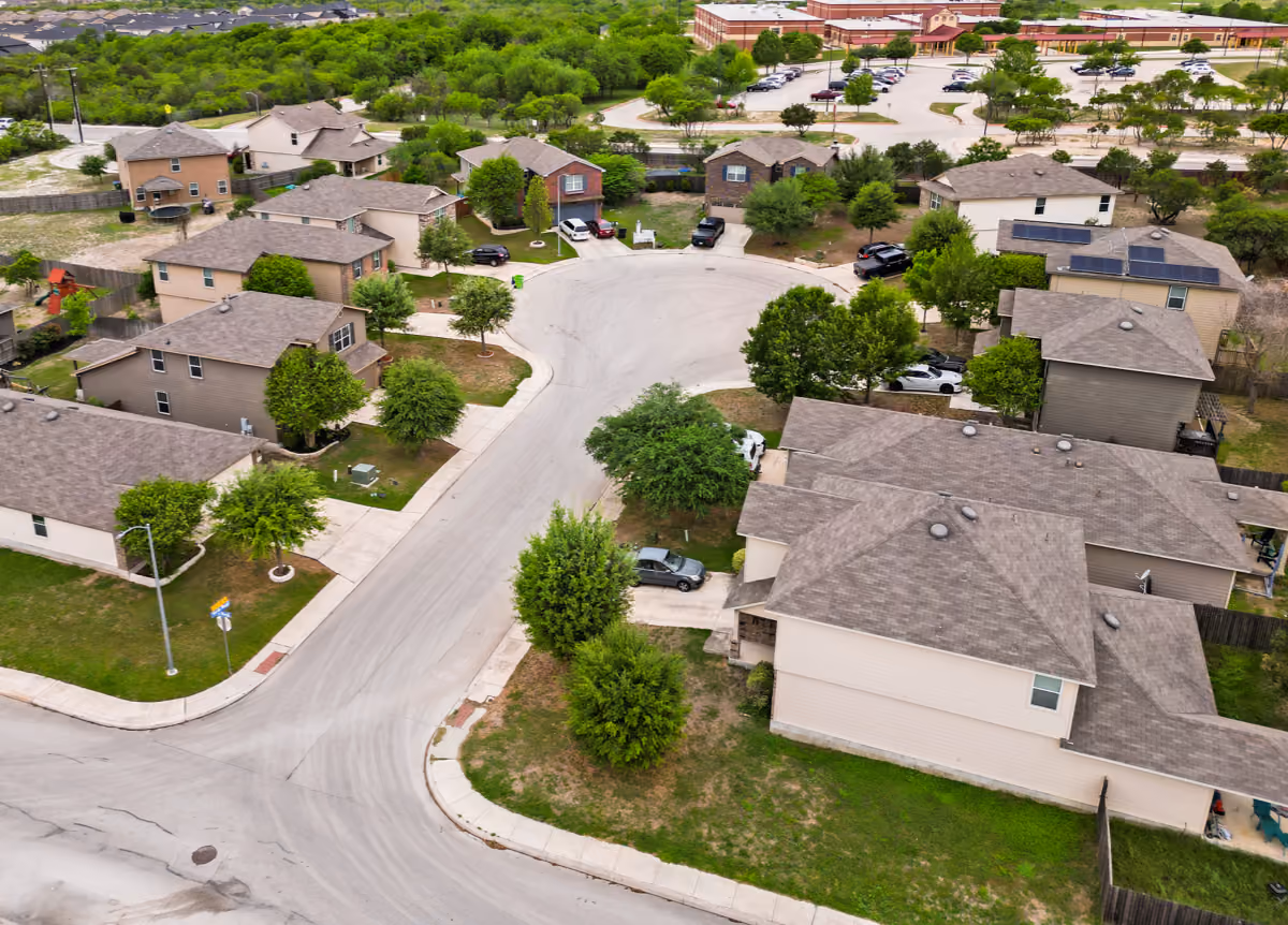 Aerial view of suburban cul-de-sac