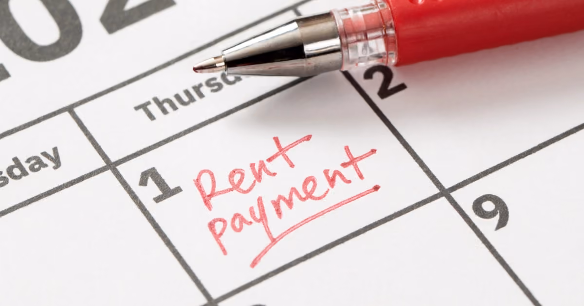 A calendar with "rent payment" written on it