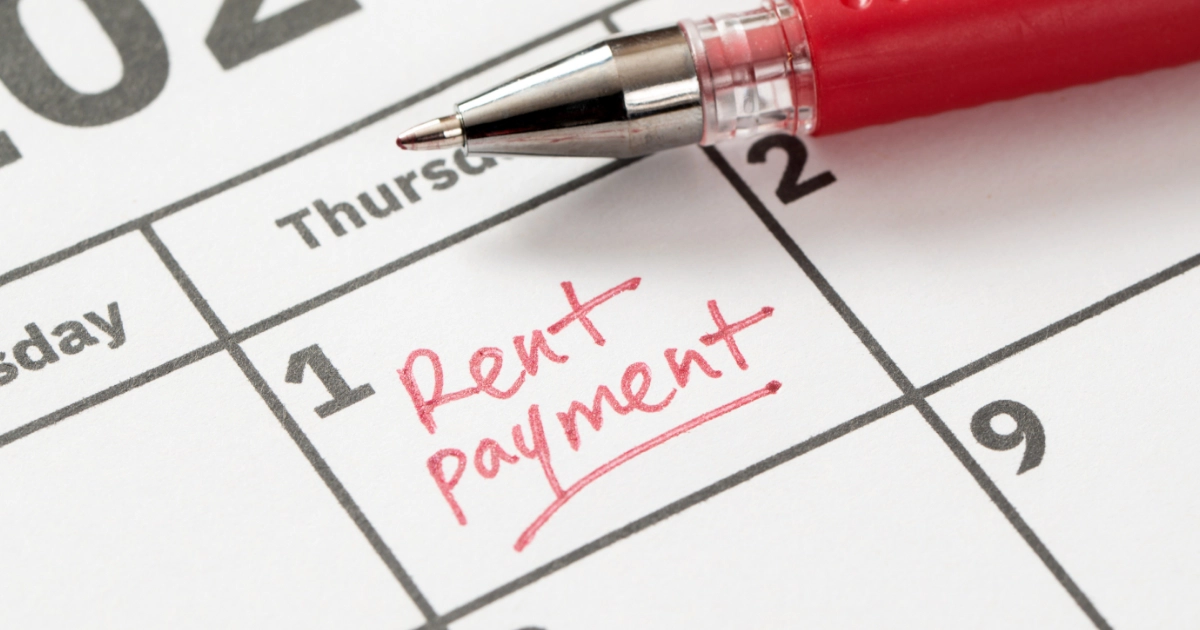 A calendar with "rent payment" written on it