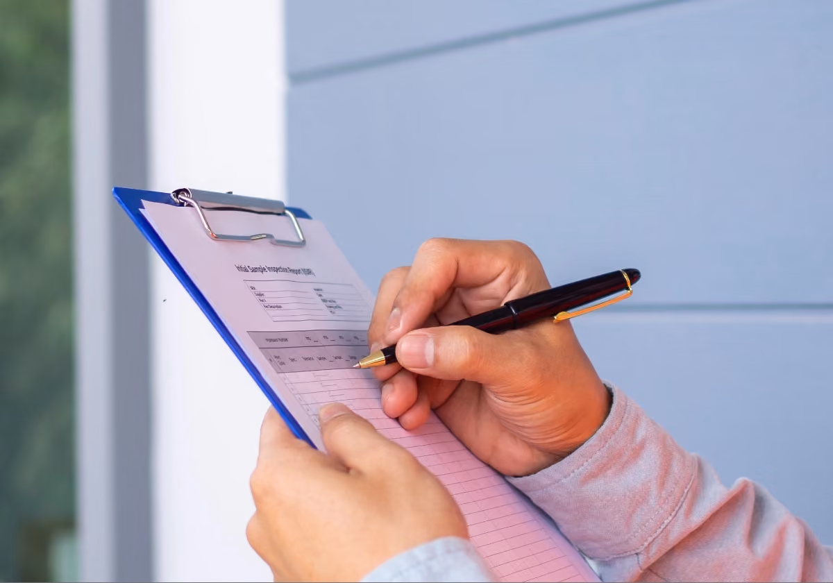 Inspector writing on clipboard