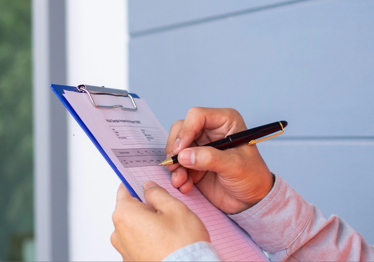 Inspector writing on clipboard