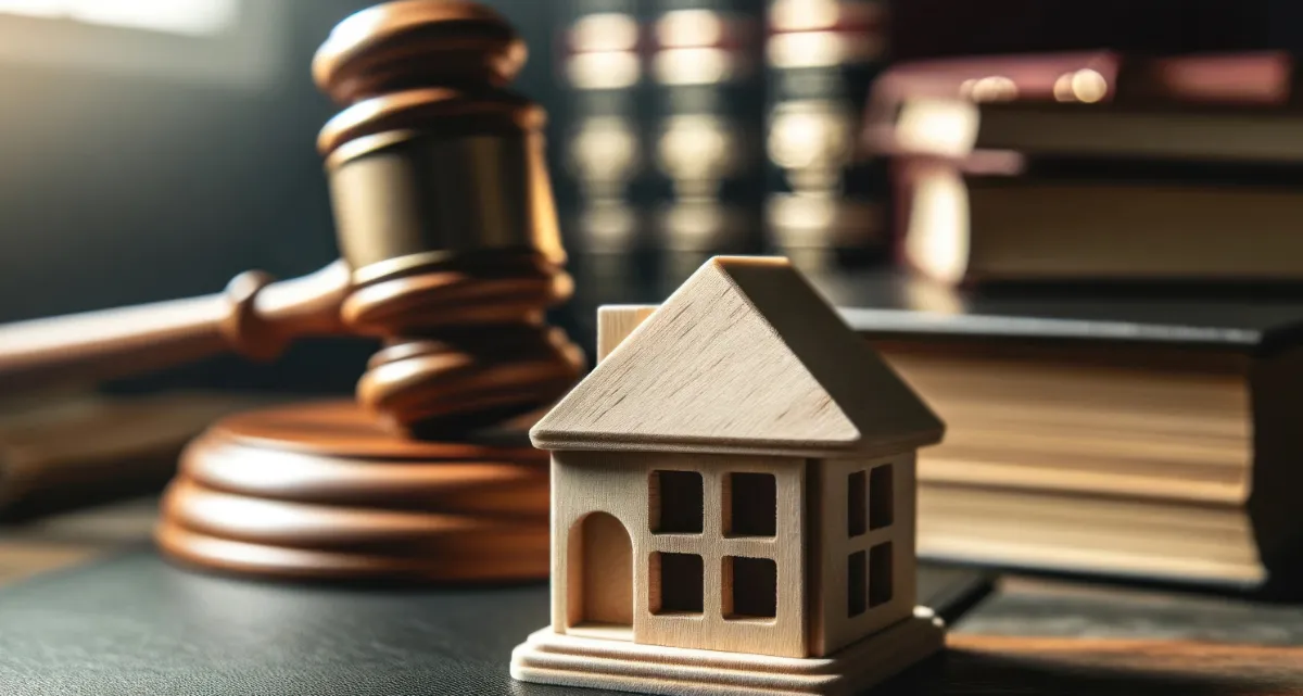 A gavel next to a model house