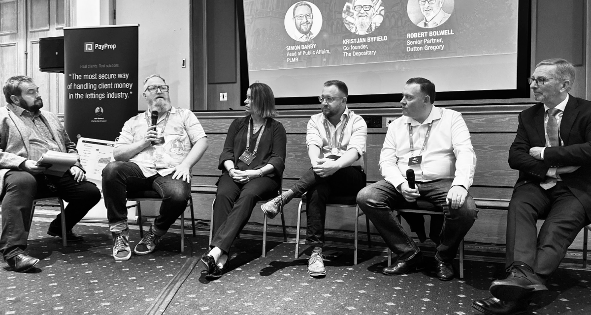 Christopher Watkin, Kristjan Byfield, Sally Lawson, Simon Darby, Neil Cobbold and Robert Bolwell in the PayProp Connect panel discussion on rental reform.