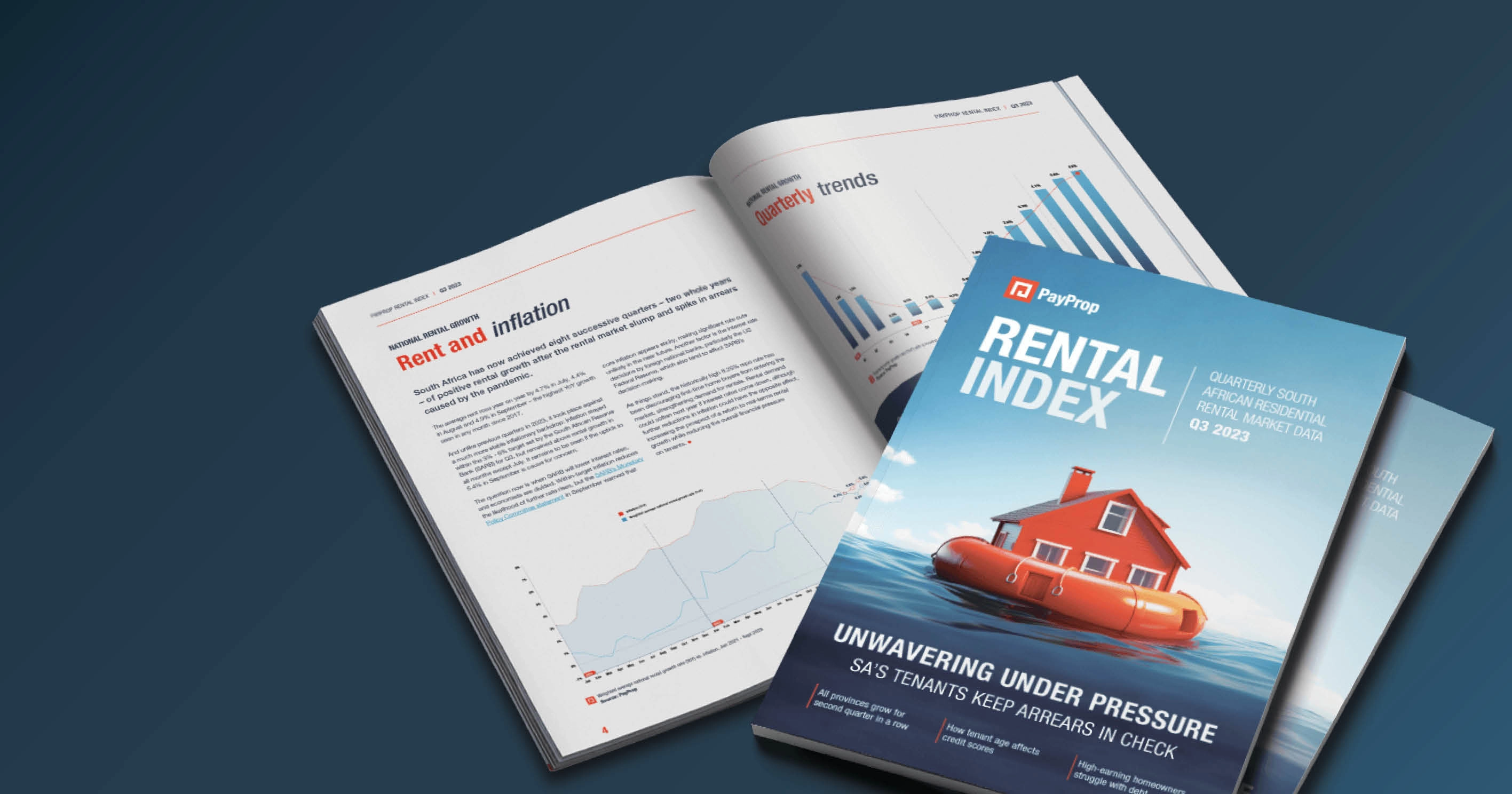 The cover and inside view of the PayProp Rental Index Q3 2023