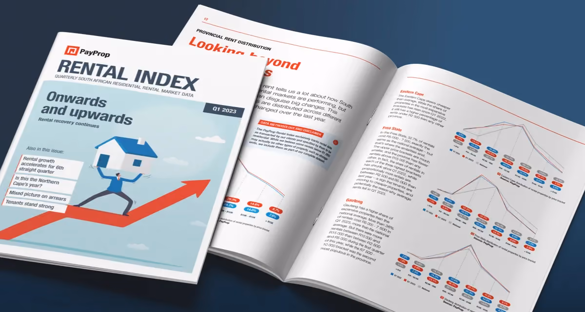 The cover and inside view of the PayProp Rental Index Q1 2023