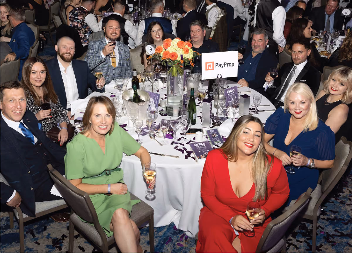 A group of PayProp employees seated at a table at the ESTAS Awards