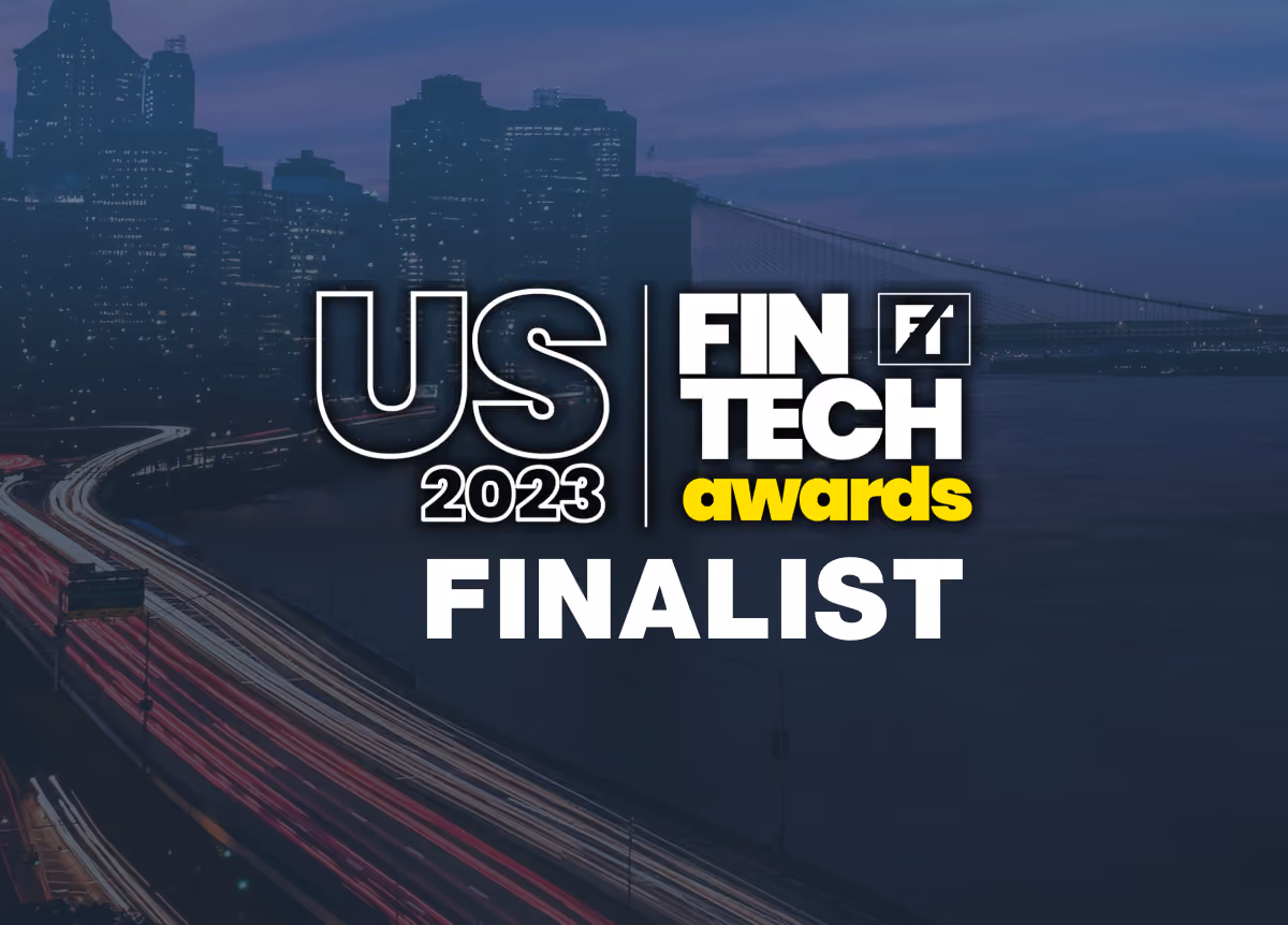 US FinTech Awards finalist logo on top of cityscape