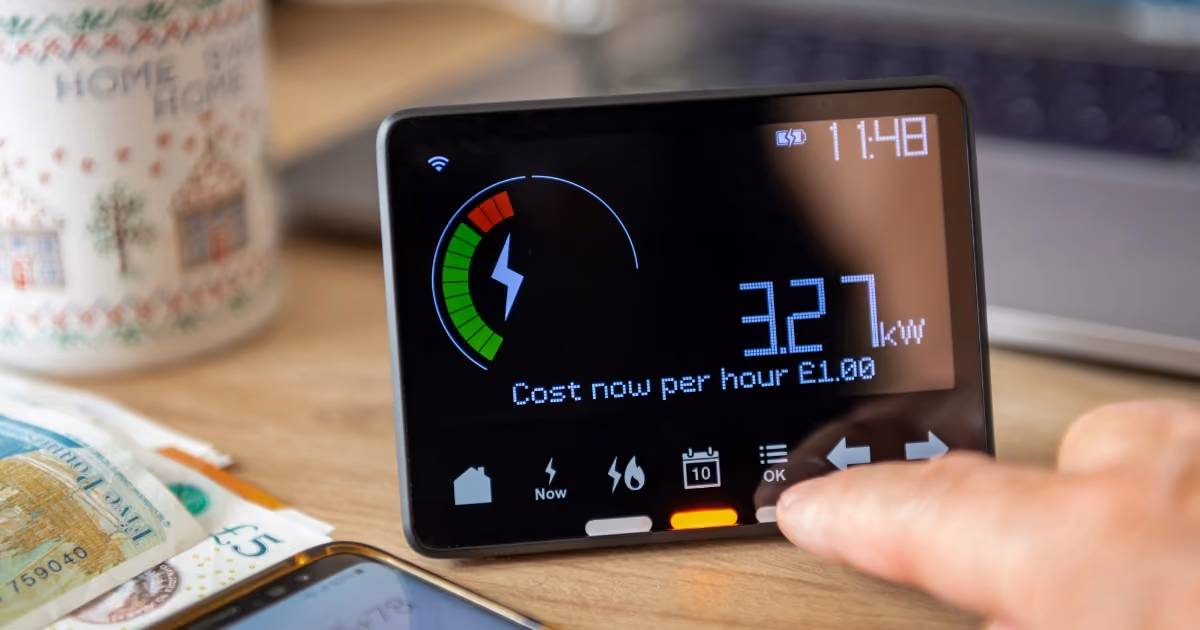 A smart meter sitting on a kitchen table