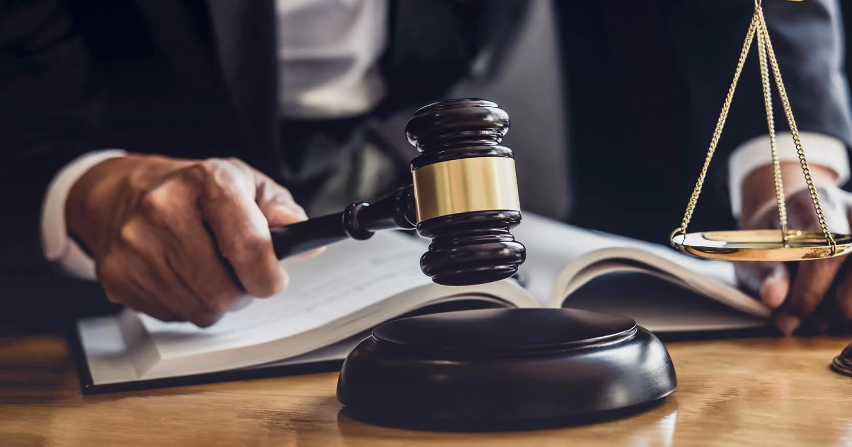 A judge striking a gavel