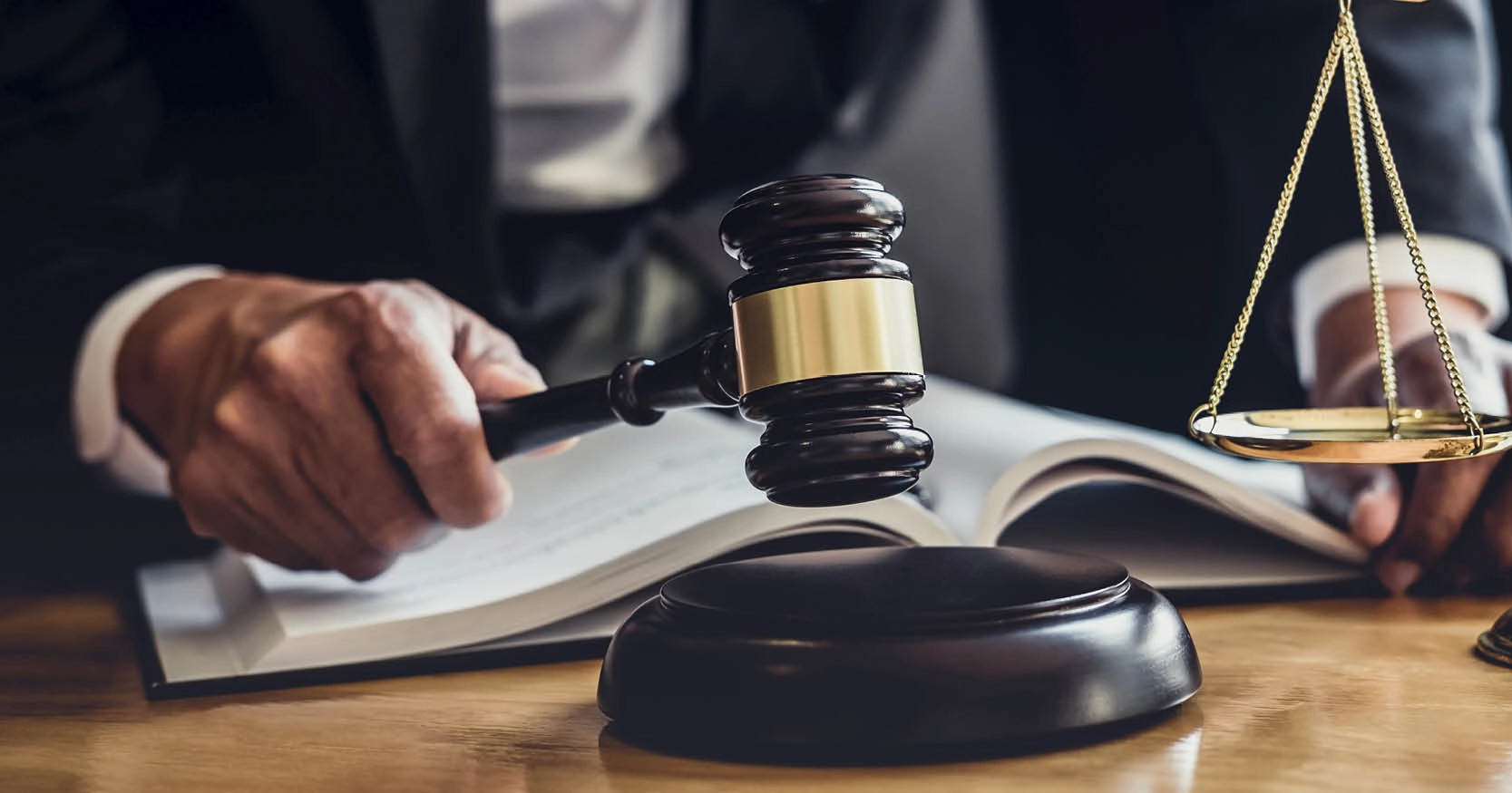 A judge striking a gavel