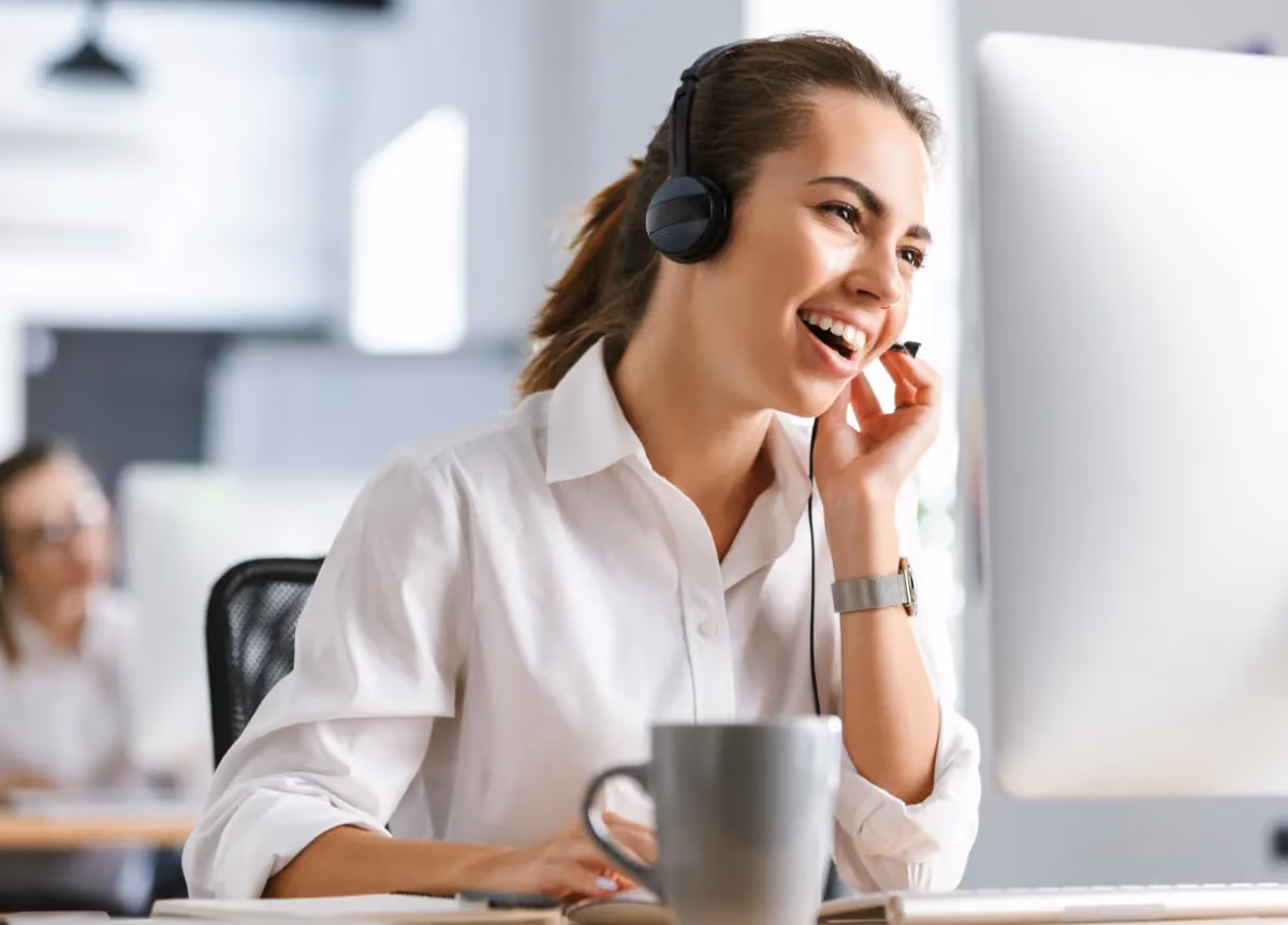 Customer service rep using headset