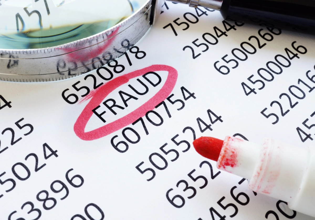Word "fraud" circled among financial data