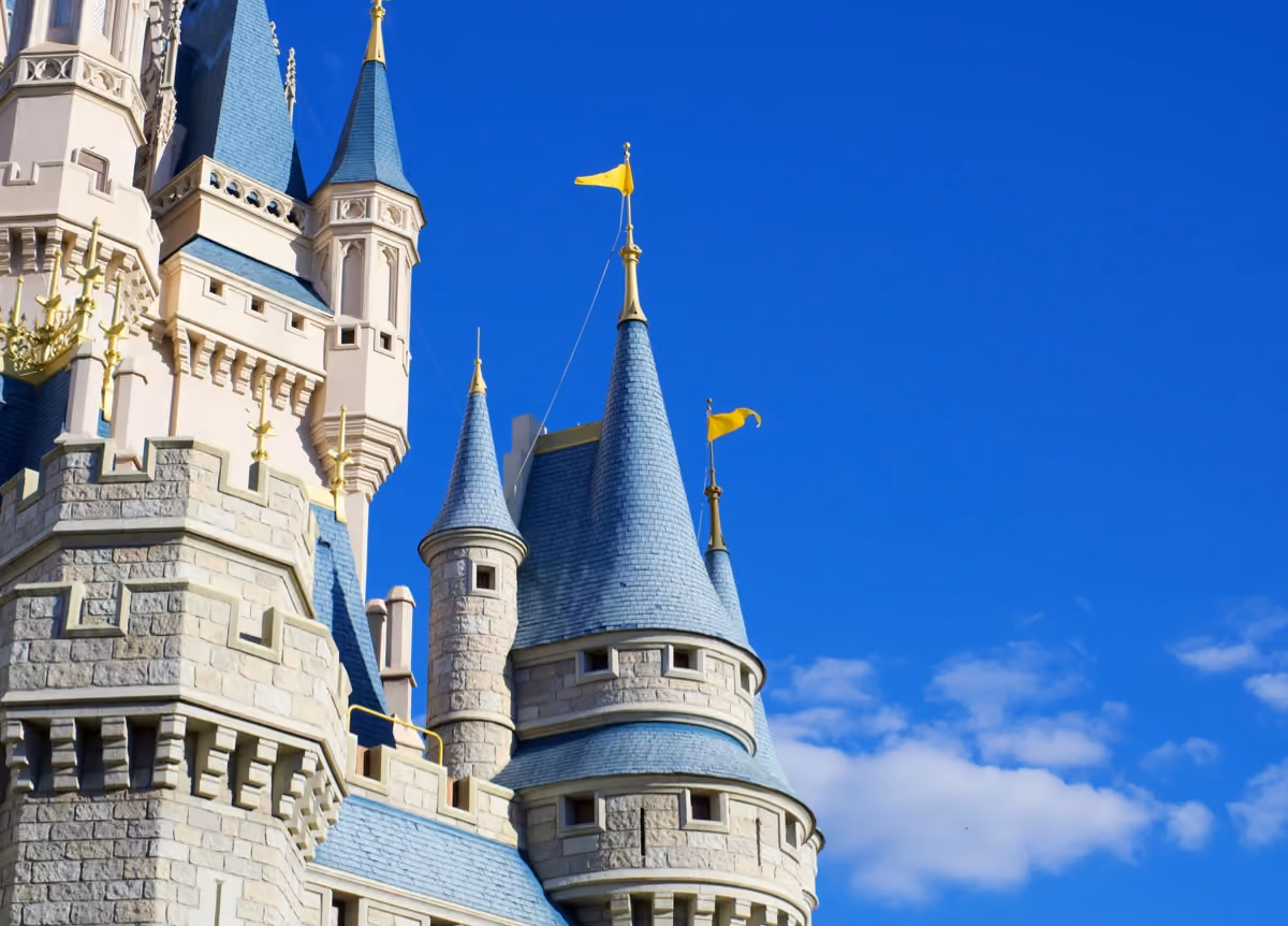 Side view of Cinderella's Castle in the Magic Kingdom at Walt Disney World