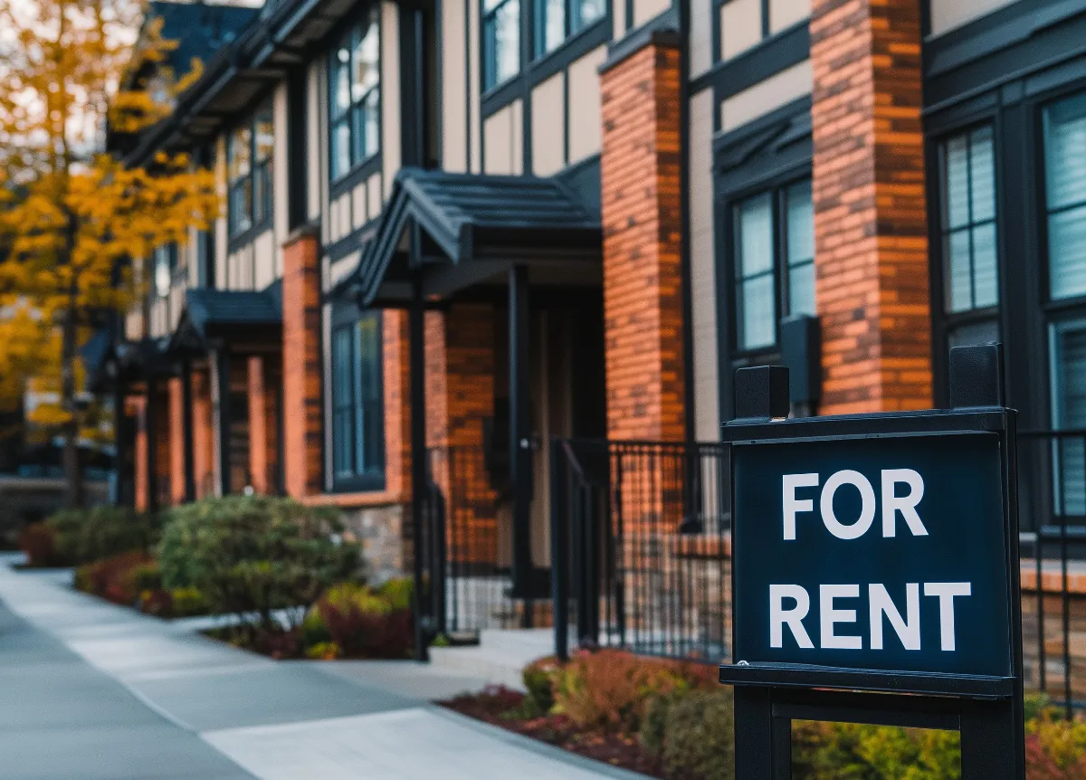 'For rent' sign in front of apartment